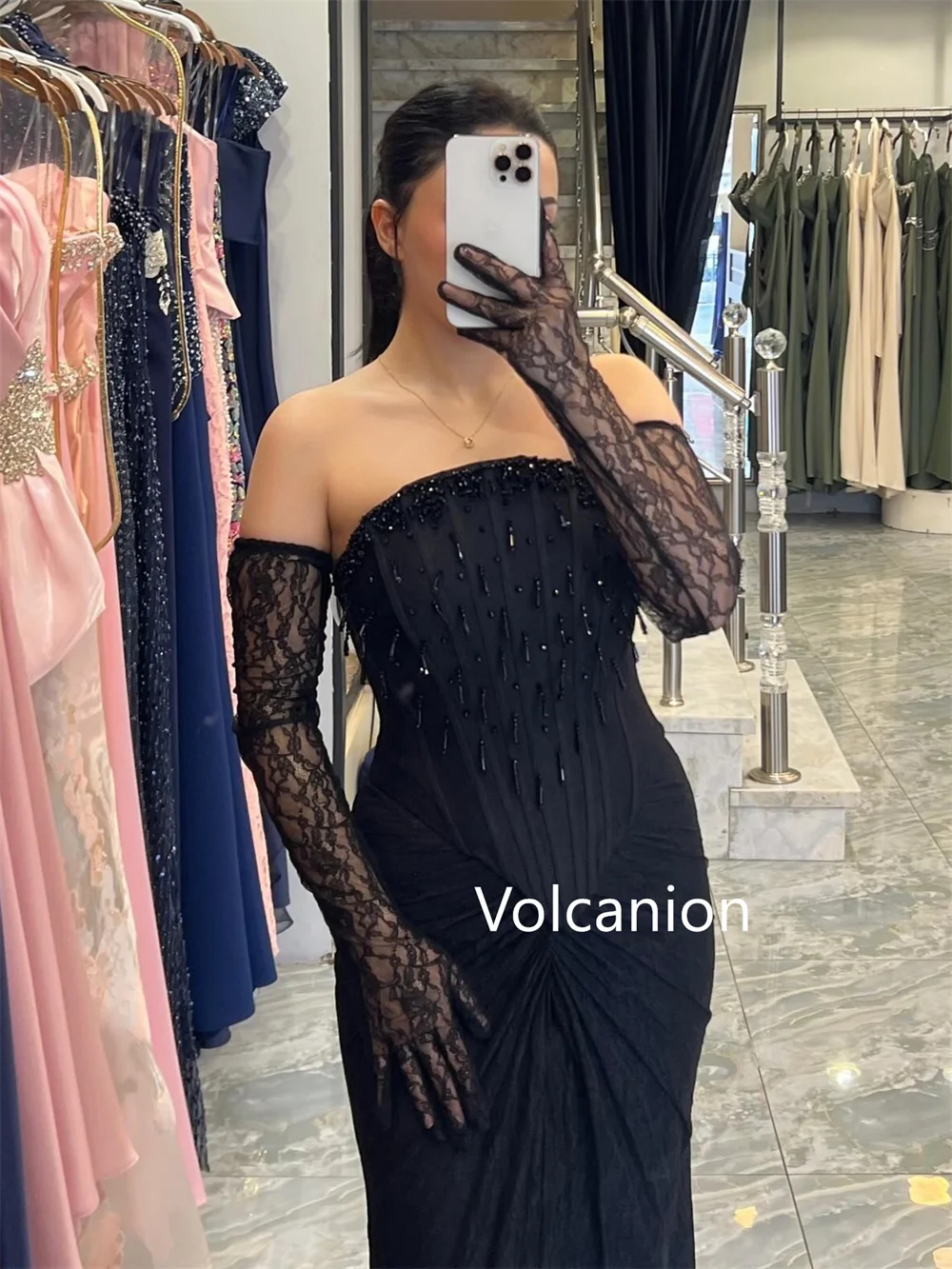 カスタマイズされたマッチングレースプリーツスパンコールマーメイドストラップレスロングドレスオーダーメイドの機会に合わせた中国風