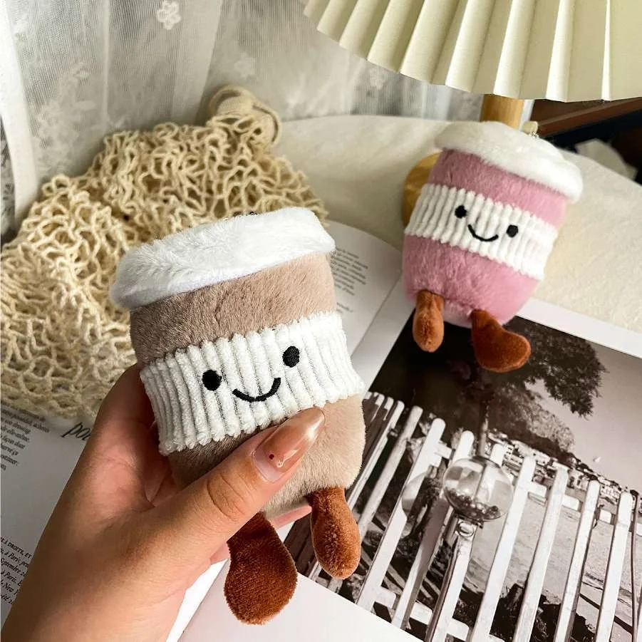 

Plu Cartoon Coffee Cup Keychain Pendant Bag Ornament Doll Toy Reatic Soft Fabric Crt ex Universal Age PP Cotton