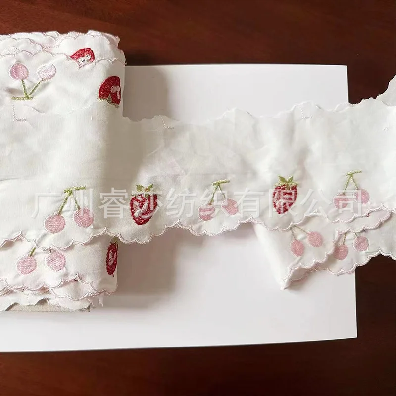 1 Meter 8cm wide White Strawberry Cherry Cotton Embroidered Lace Trim Children\'s Clothes Cloth Art Skirt Decoration Materials