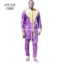 African Traditional Man Suit Bazin Riche Embroidery Design Dress One Top One Pants Without Shoes