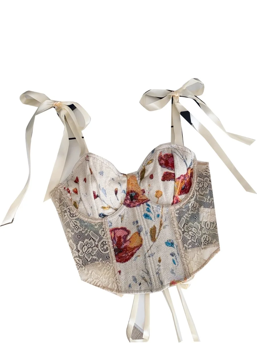 Foamlina Dopamine Sexy arête de poisson cintré taille licou Tube Corset femmes été maille Patchwork chaude fille Petite recadrée gilet