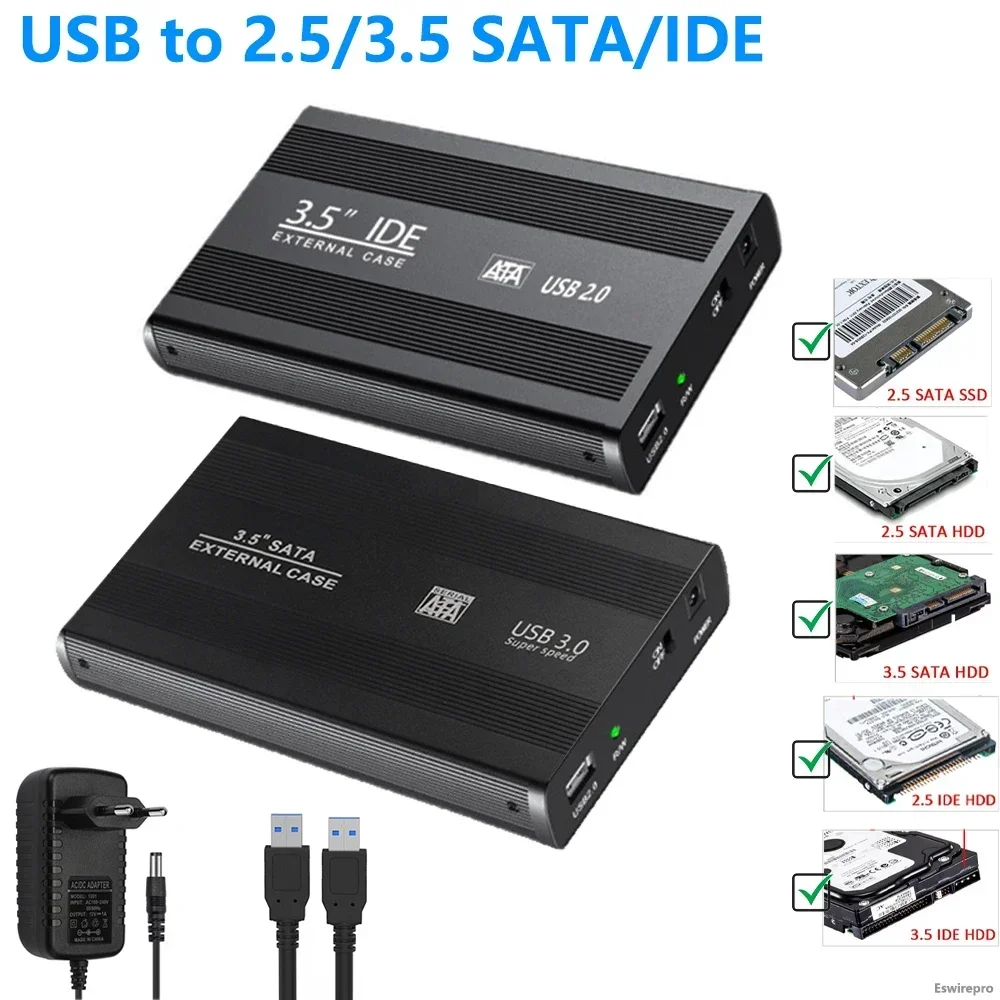 

USB to SATA IDE HDD SSD 2.5/3.5 inch Adapter Hard Drive Enclosure USB3.0 Case HD External Solid State Hard Disk Box Adapter