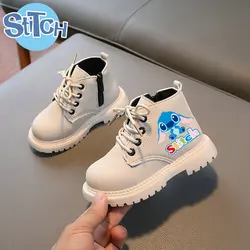 Stitch Children's boots Stitch Boys Girls Ankle Boots Kids Fashion Leather Short Boots Kids Non-Slip Shoes Toddler Size 21-30