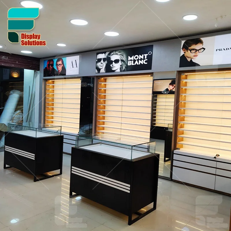 Customized-Optical Wall Display Eyewear Display Wood Eyewear Display Showcase Sunglasses Wooden Drawers