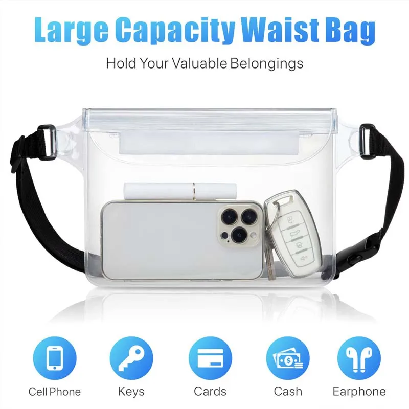 PVC Waterproof Mobile Phone Bag Valuables Belt Bag For Beach Swimming Snorkeling with Adjustable Waist Strap Dry Bag