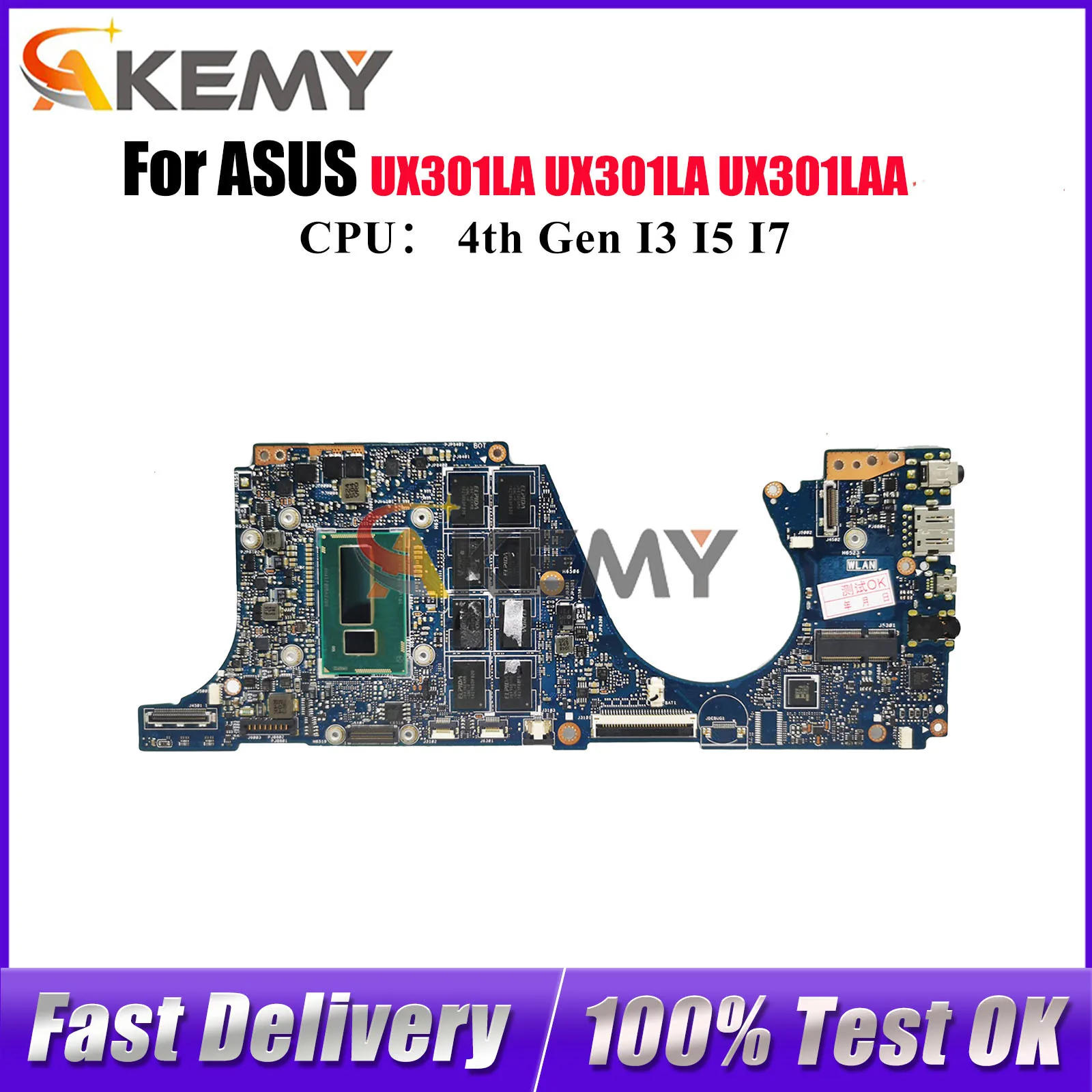 

UX301LA Laptop Motherboard For ASUS ZenBook UX301LAA UX301LA UX301L Notebook Mainboard With I3 I5 I7 CPU 100% tests OK fast ship