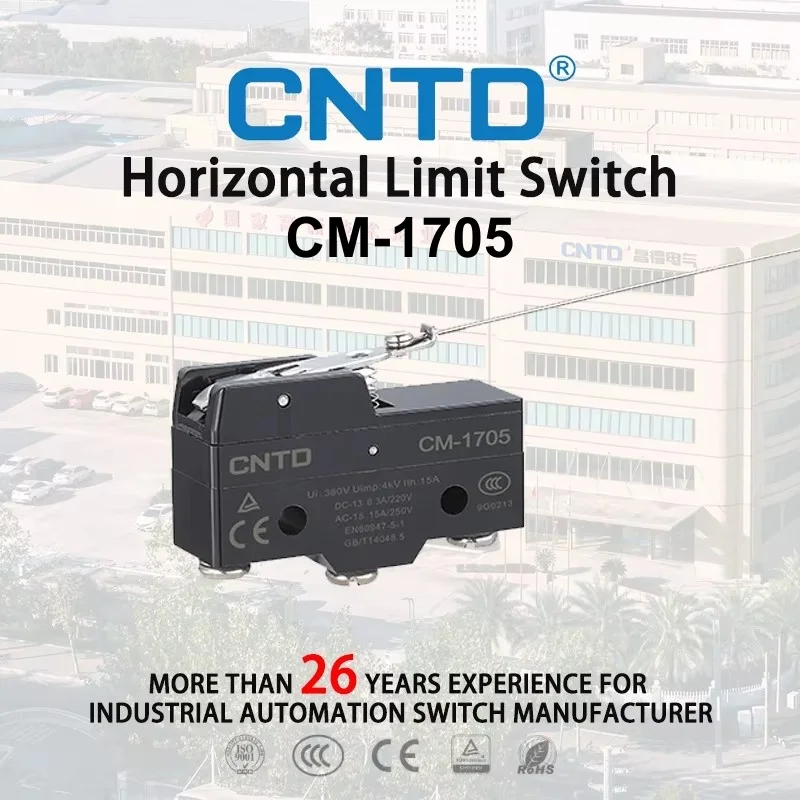 CNTD CM-1705 CM-1705N Linear Plunger Limit Switch 15A 250V 1NO 1NC Snap Action Small Linear Pressing Plate Micro Switch CNC