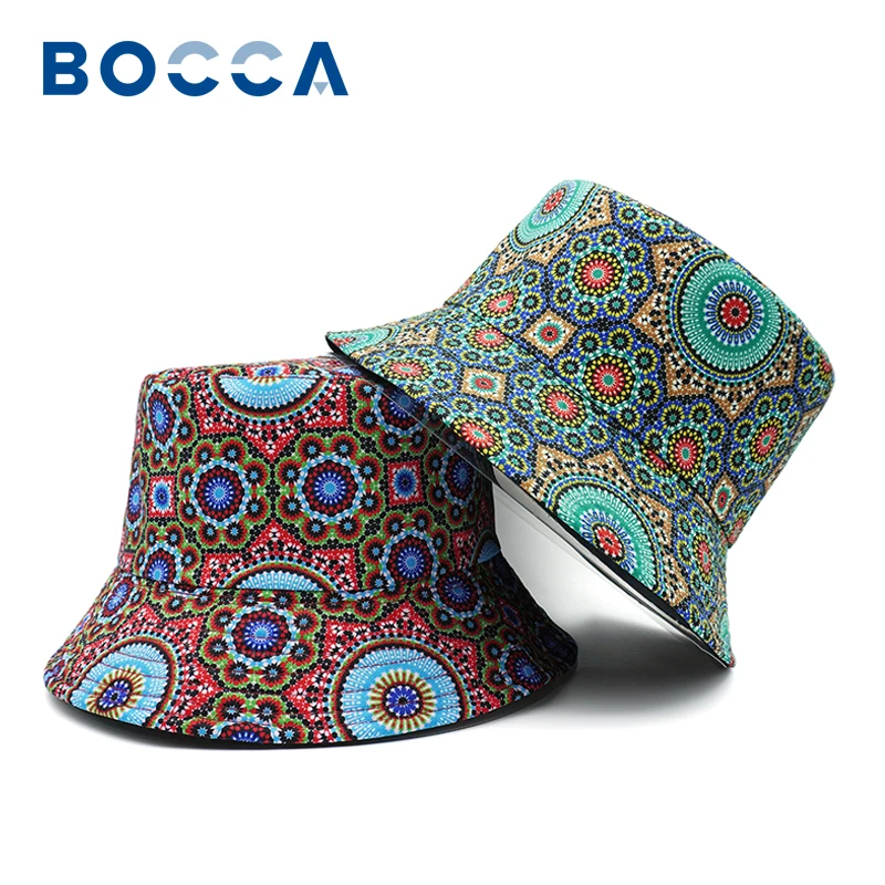 Bocca Bohemian Style Bucket Hat Vintage Printing Fisherman Hats Double Sides Panama Cap For Men Women Sun Outdoor Caps New Style