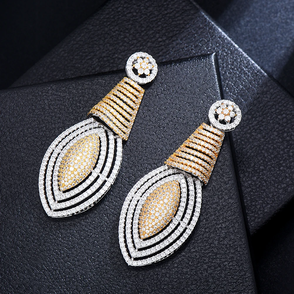 

Missvikki Luxury Big Hollow Pendant Earrings Micro Cubic Zirconia Pave Women Wedding Bridal Party Engagement Jewelry Party Gift