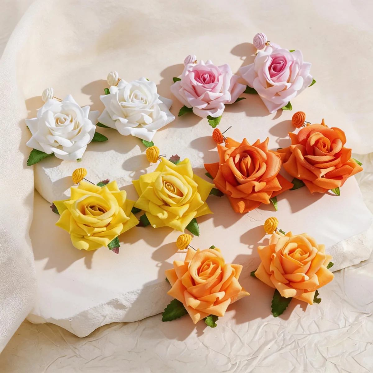 Lafite fabric rose flower stud earrings light luxury high-end earrings vacation style earrings women
