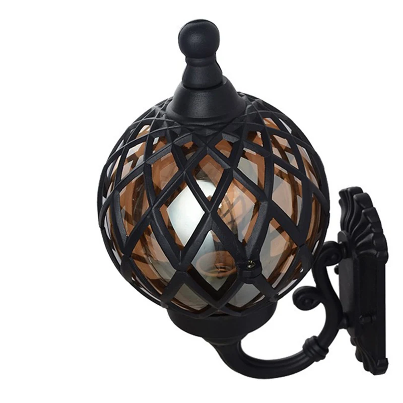 Lampada da parete impermeabile per esterni europea balcone giardino Yard Decor illuminazione a LED sfera di vetro creativa apparecchio di illuminazione in alluminio nero