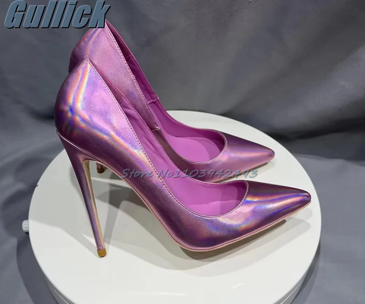 

Розовые блестящие кожаные босоножки на каблуке с металлическим каблуком, женская модная обувь на мелкой шпильке с острым носком, роскошные Zapatos De Mujer 2025