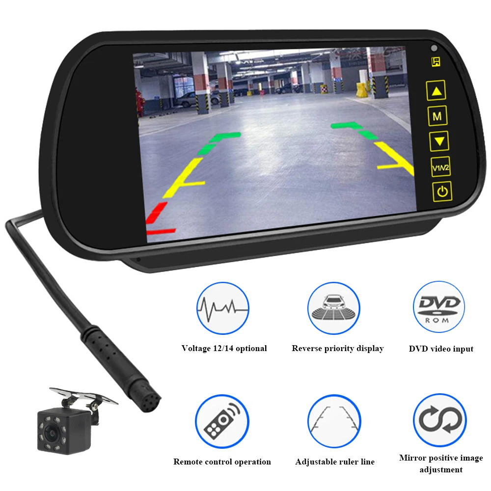 

7-inch high-definition rear view AV display screen, 12/24V universal car monitoring reverse image display screen