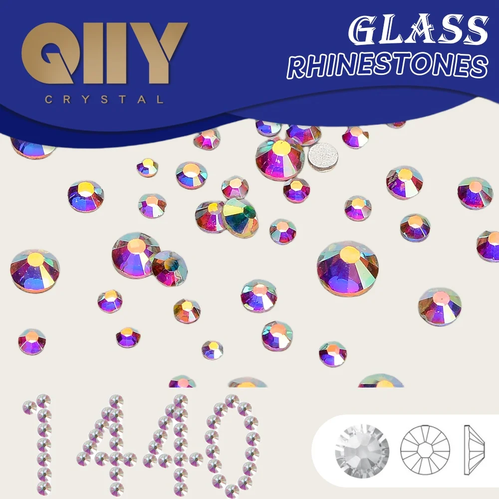 1440Pcs Silver Bottom Mix Size Glass Crystal AB SS3-SS20 Small Size Nail Art Rhinestones Crafts Decoration Non Hotfix Diamond