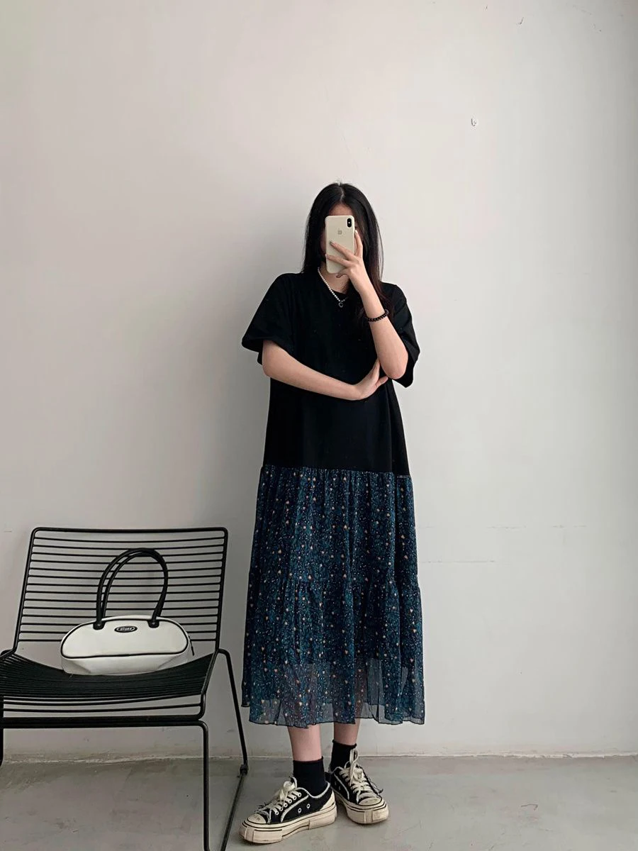 Plus Size 300 Pou Feminino Faionable Listrado A-Line Or Sve Dr Cintura Alta Verão Nova Sle T-shirt Dr