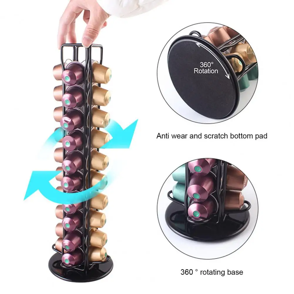 Countertop Capsule Tower Rotating Coffee Capsule Holder 360° Spinning Storage Rack Vertical Carousel Stand Organizer for 40