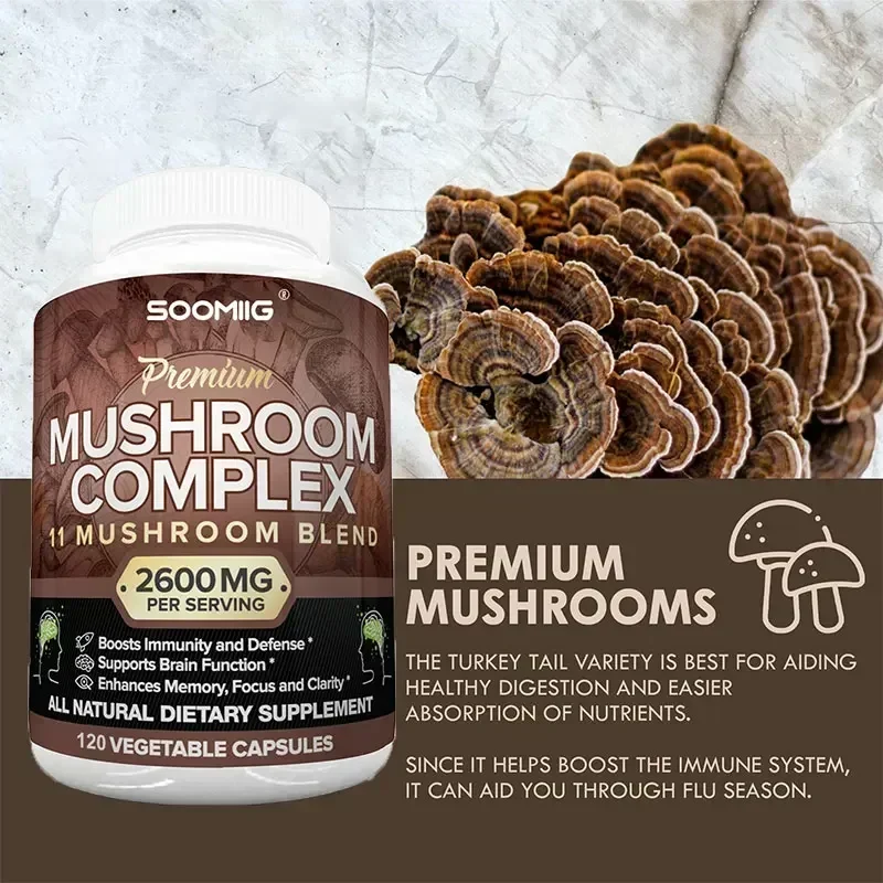 Mushroom Complex Capsules - Brain Health and Memory Booster, Focus Function, Clarity Nootropic Supplement