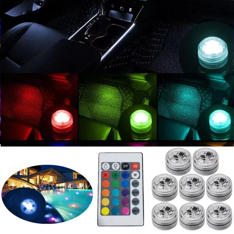 Lampe LED adhésive sans fil pour intérieur de voiture, éclairage d'ambiance avec télécommande, lampe d'ambiance pour le toit de la voiture, décoration de noël