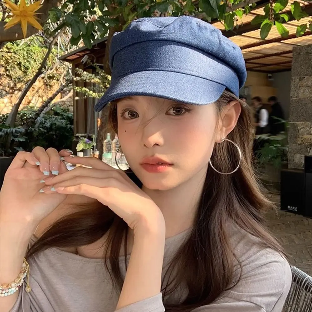 

Retro Vintage Denim Berets Flat Newsboy Octagonal Cap Women Leisure Peaked Hats Streetwear