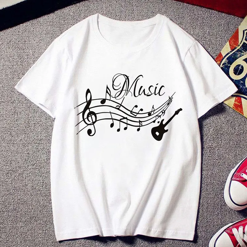 Women T-shirt fashion creative musical note print T shirt Harajuku casual Short sleeve female Tshirt Top Clothing streetwear Tee