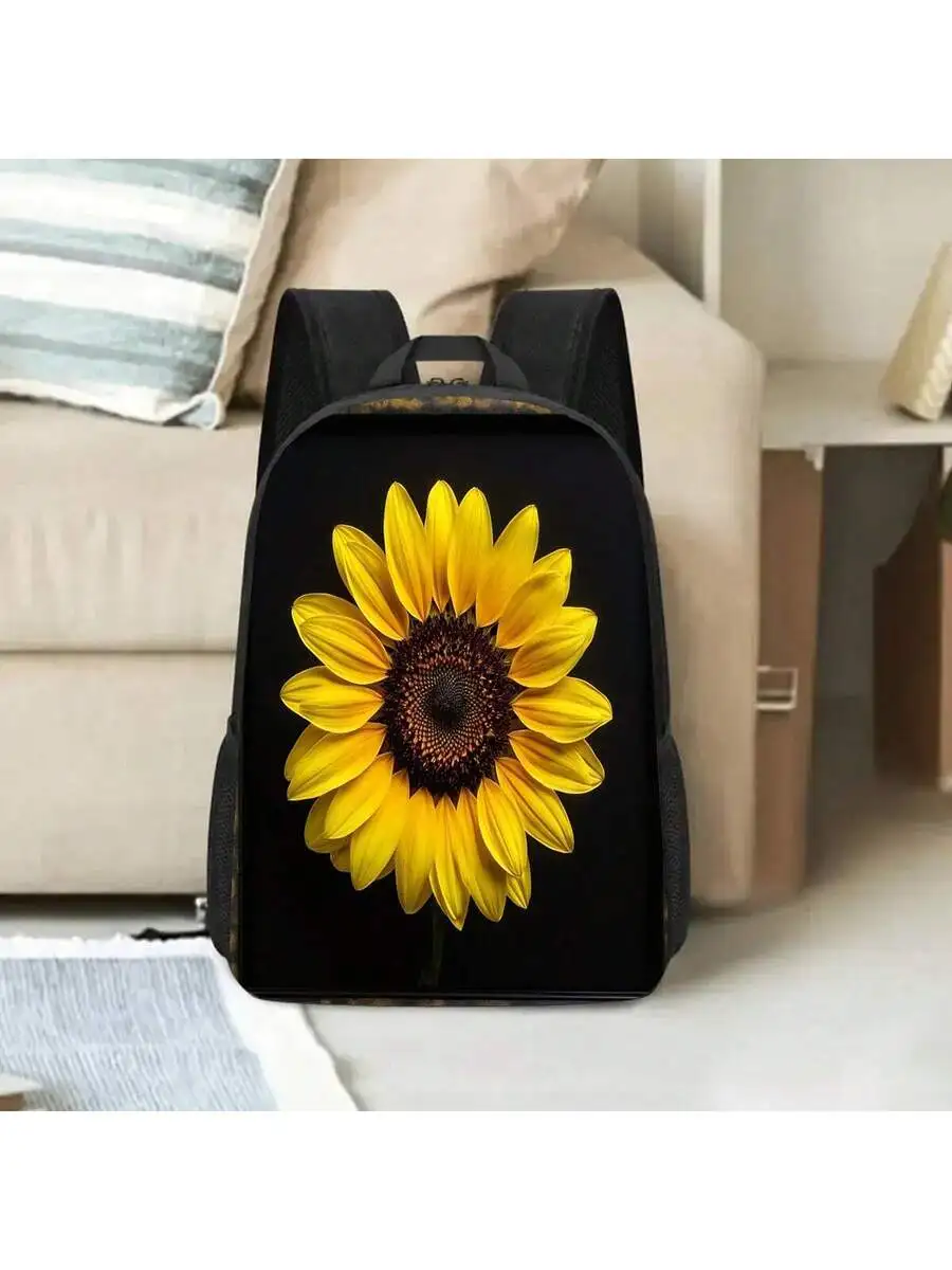 

Large Capacity 17 Inch Sunflower Print Backpack With Water Bottle Pocket Lightweight Durable Laptop Compartment Adjustable