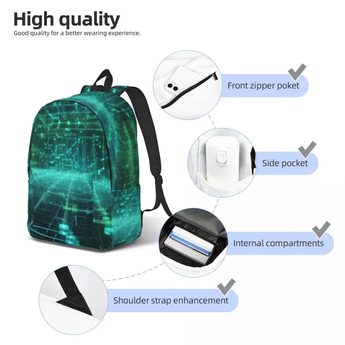 Cyber Big Data Flow - حقيبة ظهر Blockchain Network وتقنية الذكاء الاصطناعي للطلاب والأولاد والبنات حقيبة كتب مدرسية وحقائب كتف للكمبيوتر #6