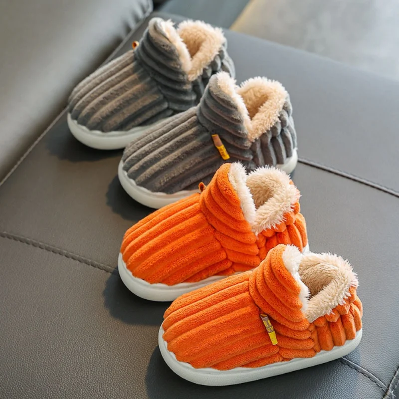 New Winter Heel Wrap Slipper Boys Girls Candy Color Simple Non-slip Soft Sole Indoor Slides Baby Children Warm House Shoes 1-10Y