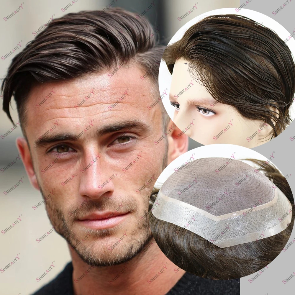 

Натуральная линия волос Mono&PU 100% дышащий капиллярный протез из человеческих волос # 1 # 2 # 4-черно-коричневый мужской парик для лысиych мужчин