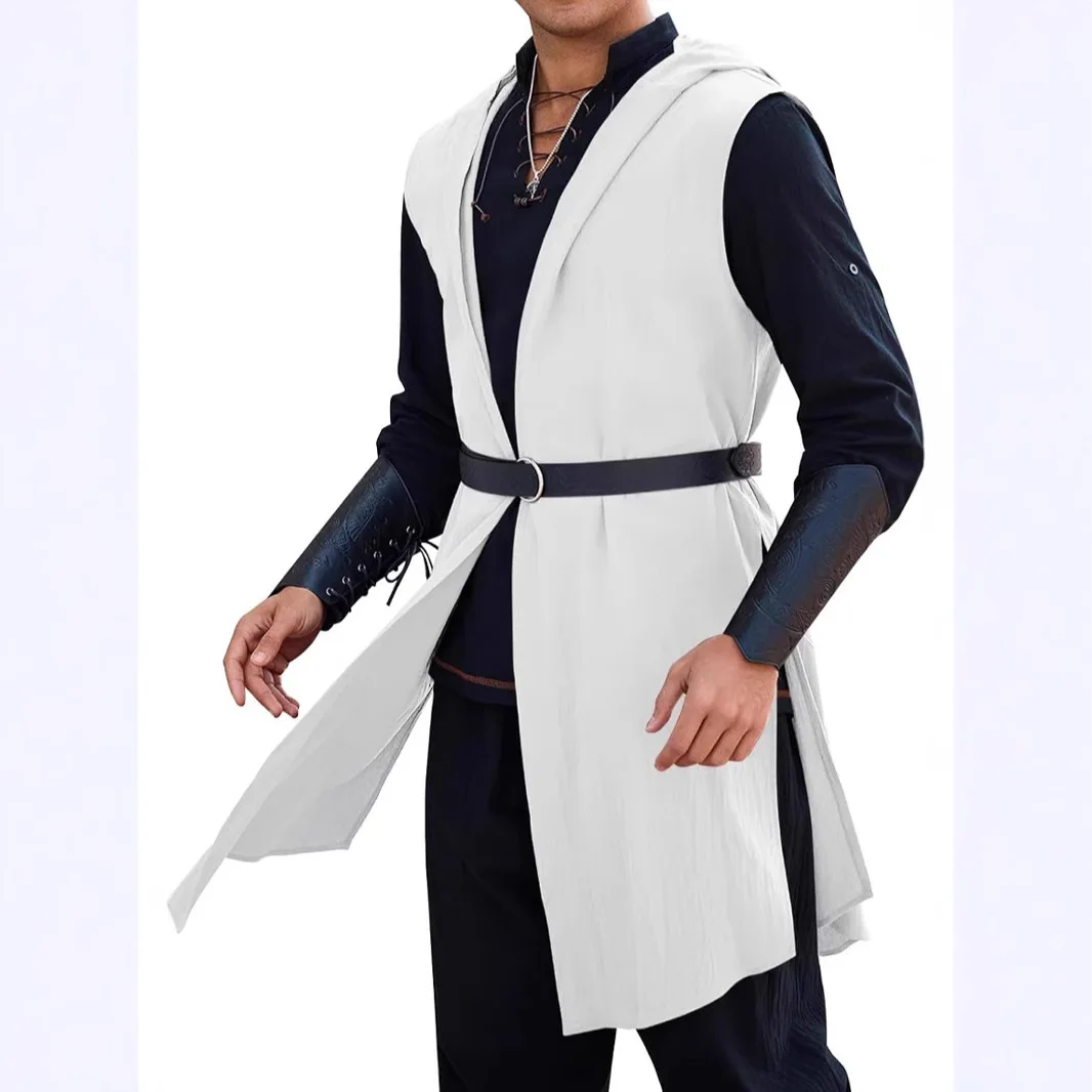 زي عصر النهضة في العصور الوسطى بغطاء للرأس فايكنغ نايت بدون أكمام لأداء المسرح