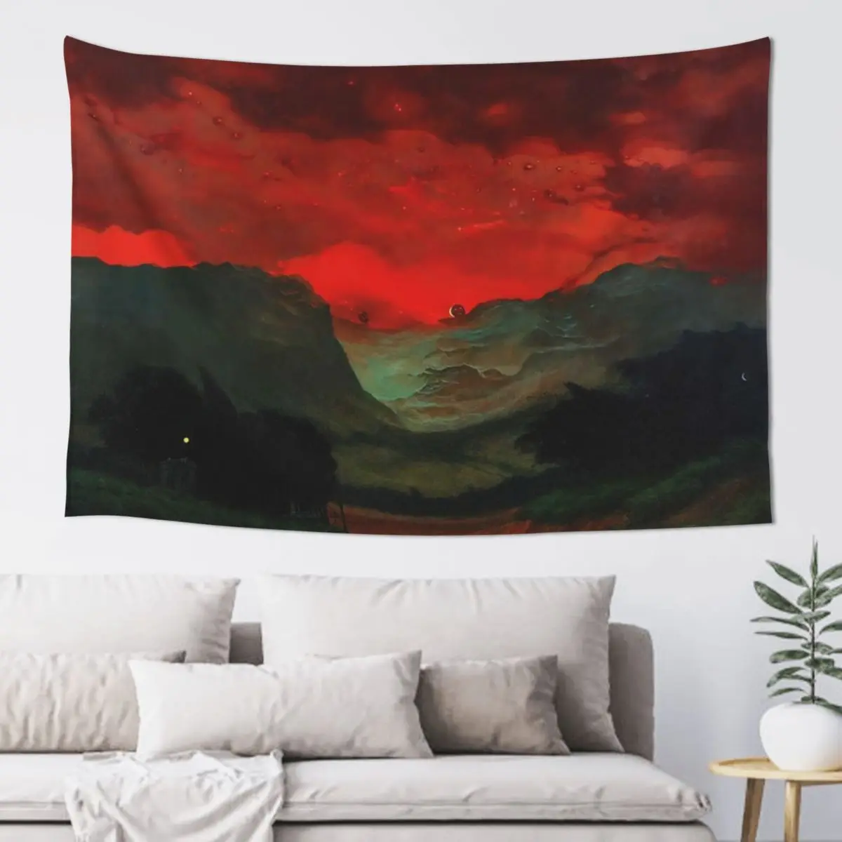 Untitled (Red Sky) by Zdzislaw Beksinski Tapestry Outdoor Decor On The Wall Aesthetic Room Decor Korean Room Decorator Tapestry