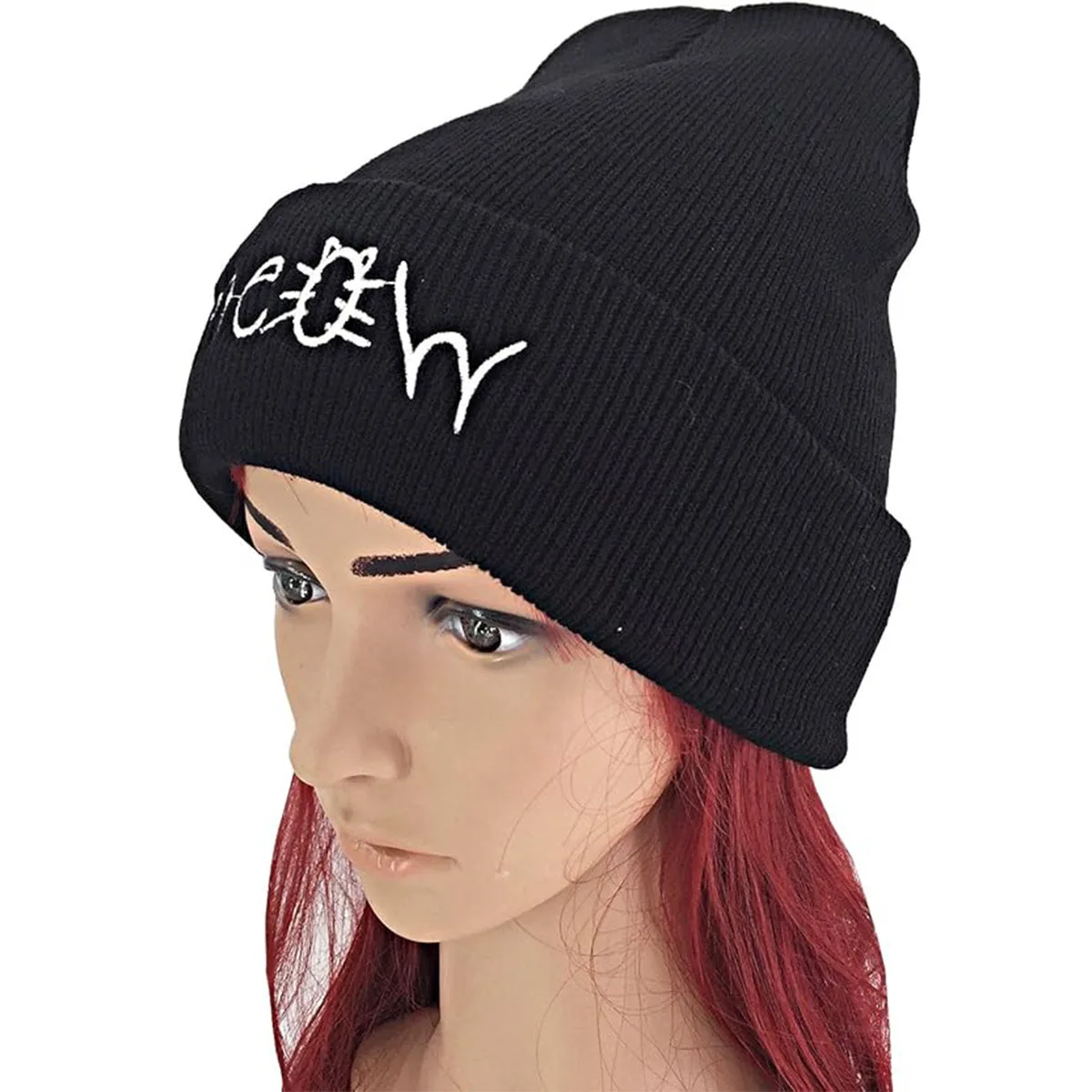 Slouchy Beanie Winter Knit Skull Hat for Women Men with Meow