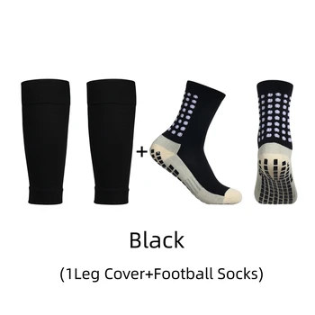 1 pair of adhesive point anti slip football socks and leg protection socks