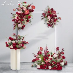 Red Greenery Artificial Flowers Set Road Leading Flower Ball Wedding Decoration Flower Row Hanging flower Row Stage Arrangement