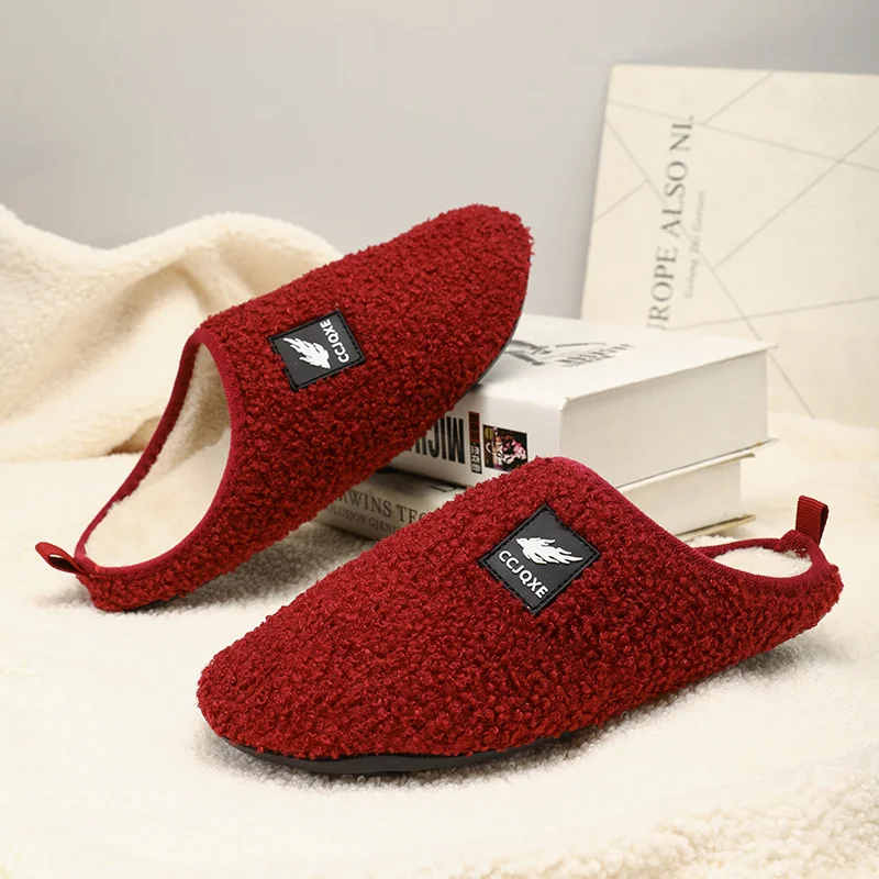 

Winter Velvet Men's Slippers Comfy Flat Plush Slippers Unisex Indoor Cotton Shoes Warm Fur Shoes Lightweight Women's House Shoes