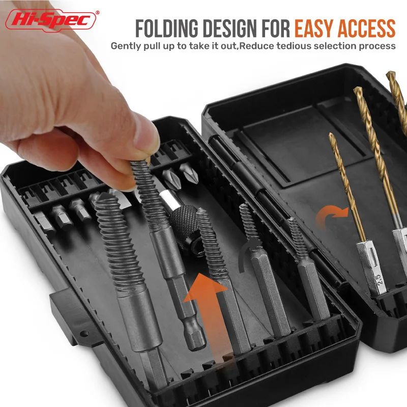 Hi-Spec Screw Extractor and Left Hand Drill Bit Set - Cobalt HSS Drill Bits, Alloy Extractors