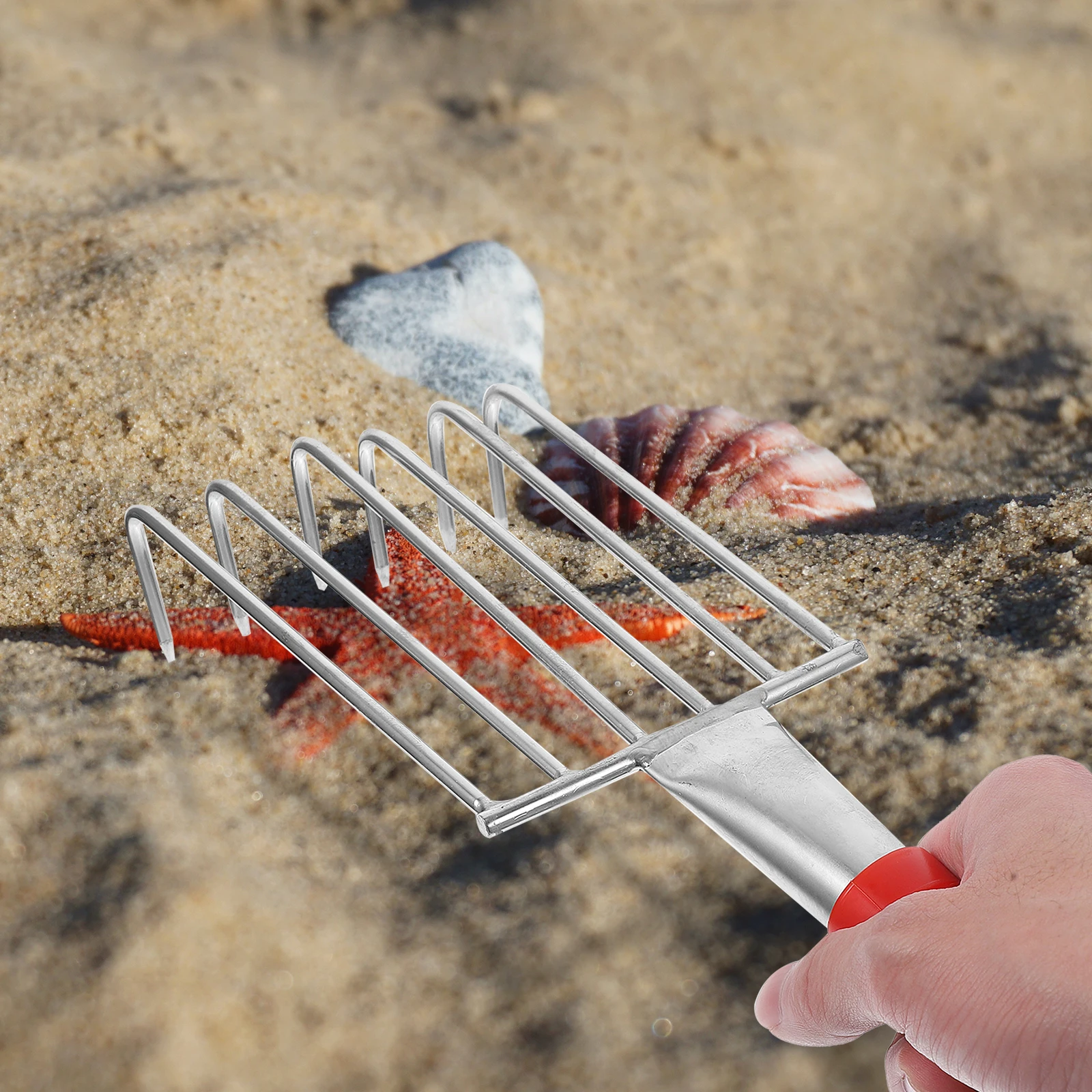 

Hand Rake Solid Stainless Steel Shell Digging Rake Ergonomic Handle Beach Claw Tool Garden Tools Hand Rakes for Up Leaves