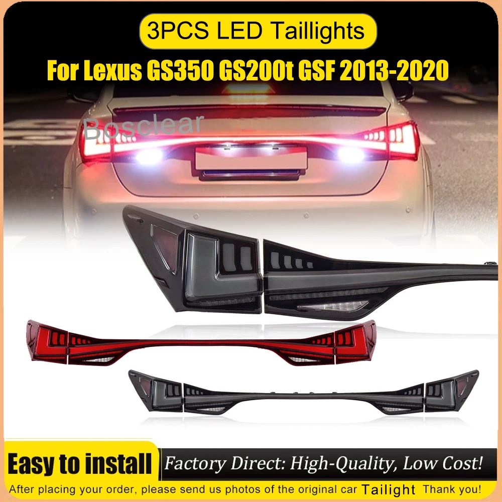

3pcs LED Through lamp TailLights for Lexus GS350 GS200t GSF F Sport 2013-2020 Dynamic Turn Signal Black Red Rear Lamps Assembly