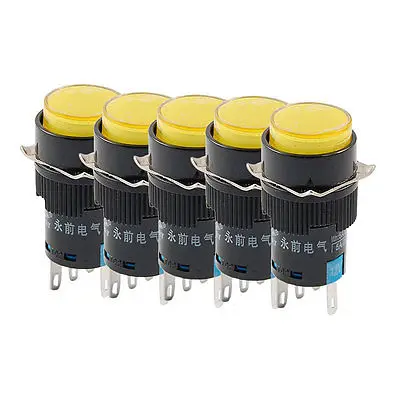 5 Pin Momentary 1NO 1NC Yellow Neon Light Round Push Button Switch DC 12V