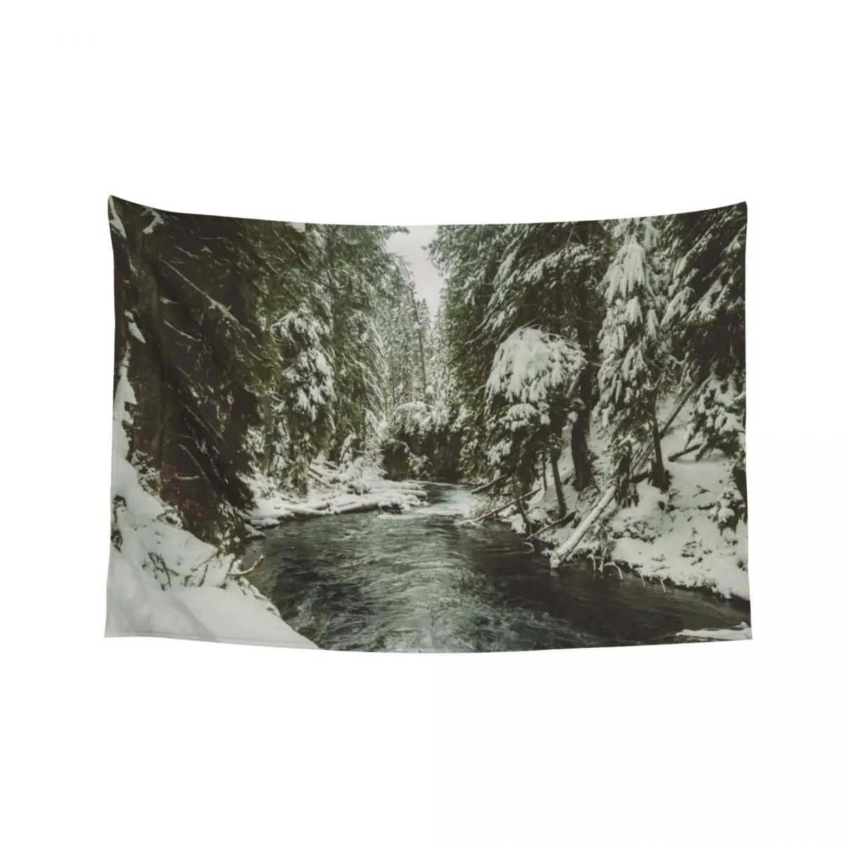 

Pacific Northwest Winter Forest River - Mountain Woods Photography Tapestry Bedrooms Decorations Tapestry