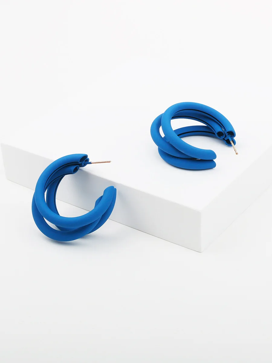 Klein Blue Silver Needle Earrings, An and American Fashion Personality Matte Matte Burnt Paint C-shaped Earrings