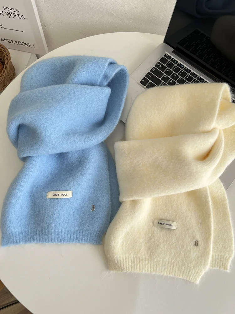 

Korean Sle Wool Blend Knitted Scarf Women's Faion Warm Color Versatile Autumn Winter Small Scarf ex Rectangle