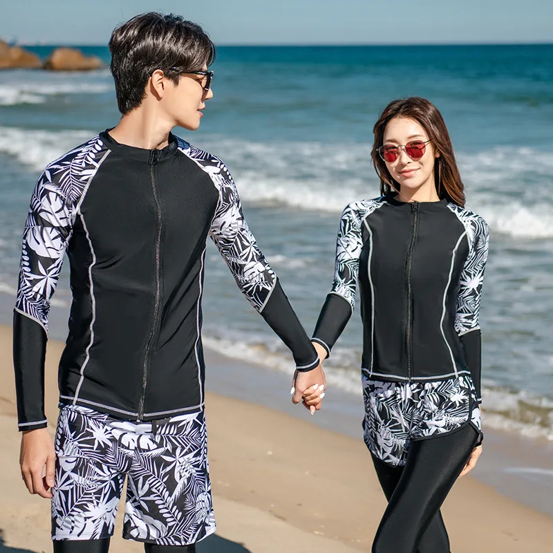 wisuwore Lovers Split Wetsuit Diving Suit Long Sleeve Surf Suit Sunscreen Zipper Style Swimsuit Scuba Diving Surfing Suit