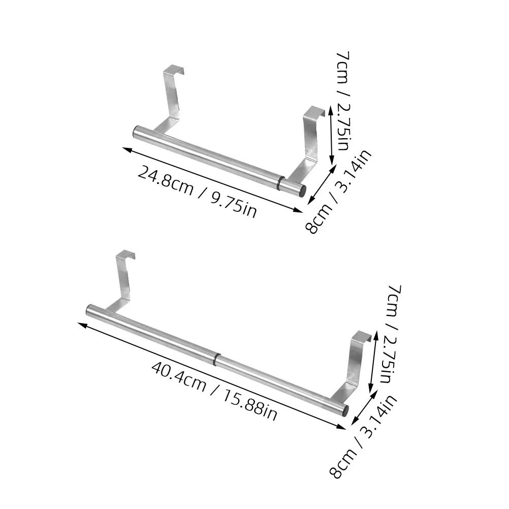 2 قطعة شريط قابل للتعديل جدار فولاذي مقاوم للصدأ شنت منشفة رف للحمام المطبخ تخزين الرف المنظم شماعة للمنشفة #5