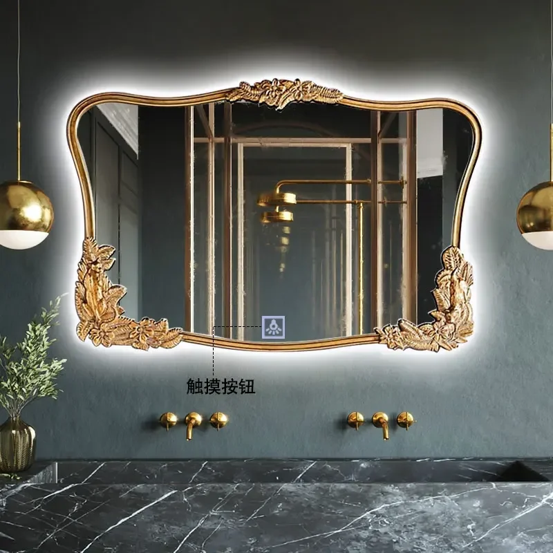 European Safety Mirrors Large Aesthetic Irregular Gold Mirror Round Display Espelho Grande Para Quarto Bathroom Accessories