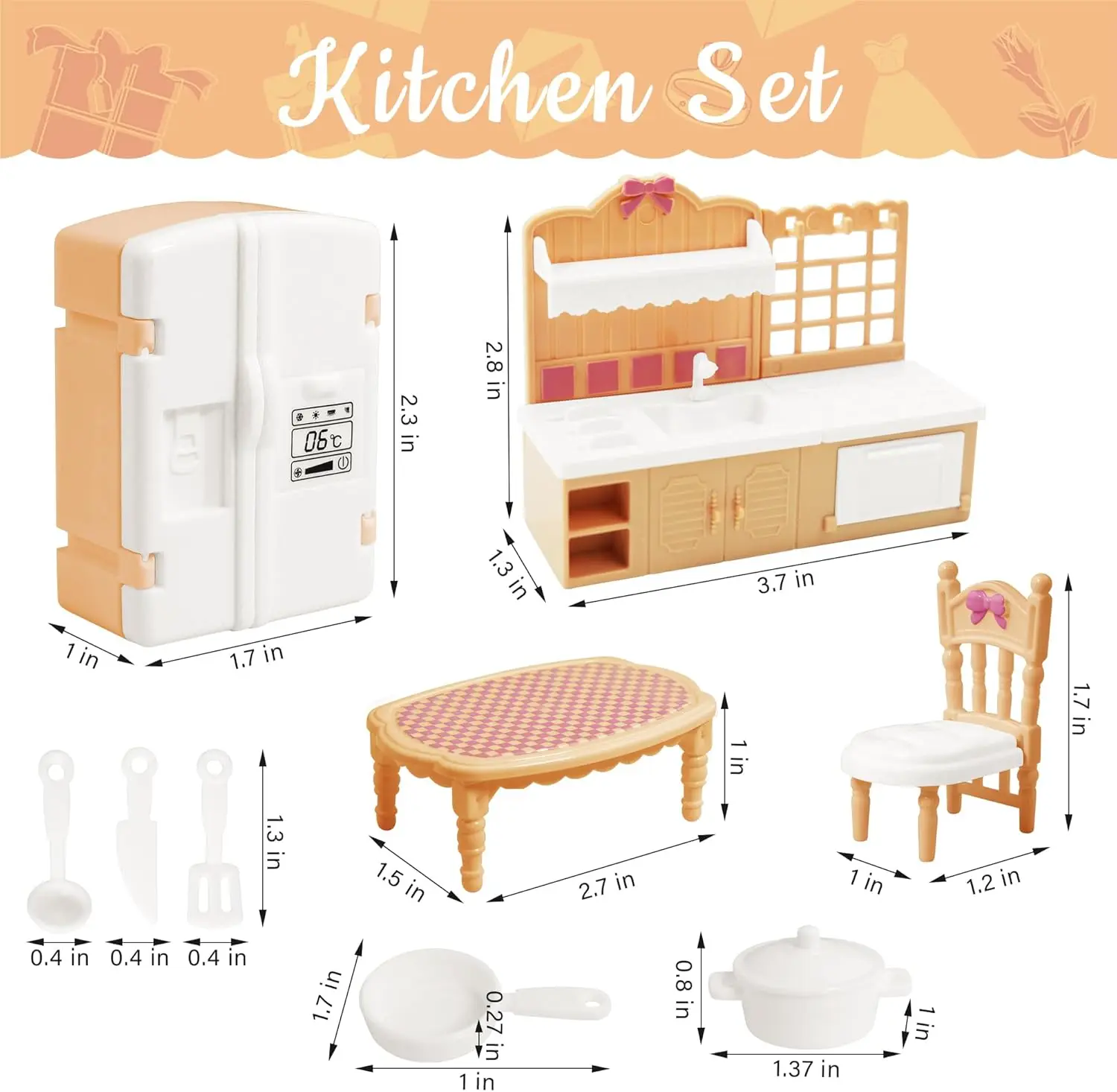 Dollhouse Furniture Kitchen Play Set Miniature Refrigerator with Mini Food Pots and Pans Set Pretend Kitchen Accessories Toys image 2