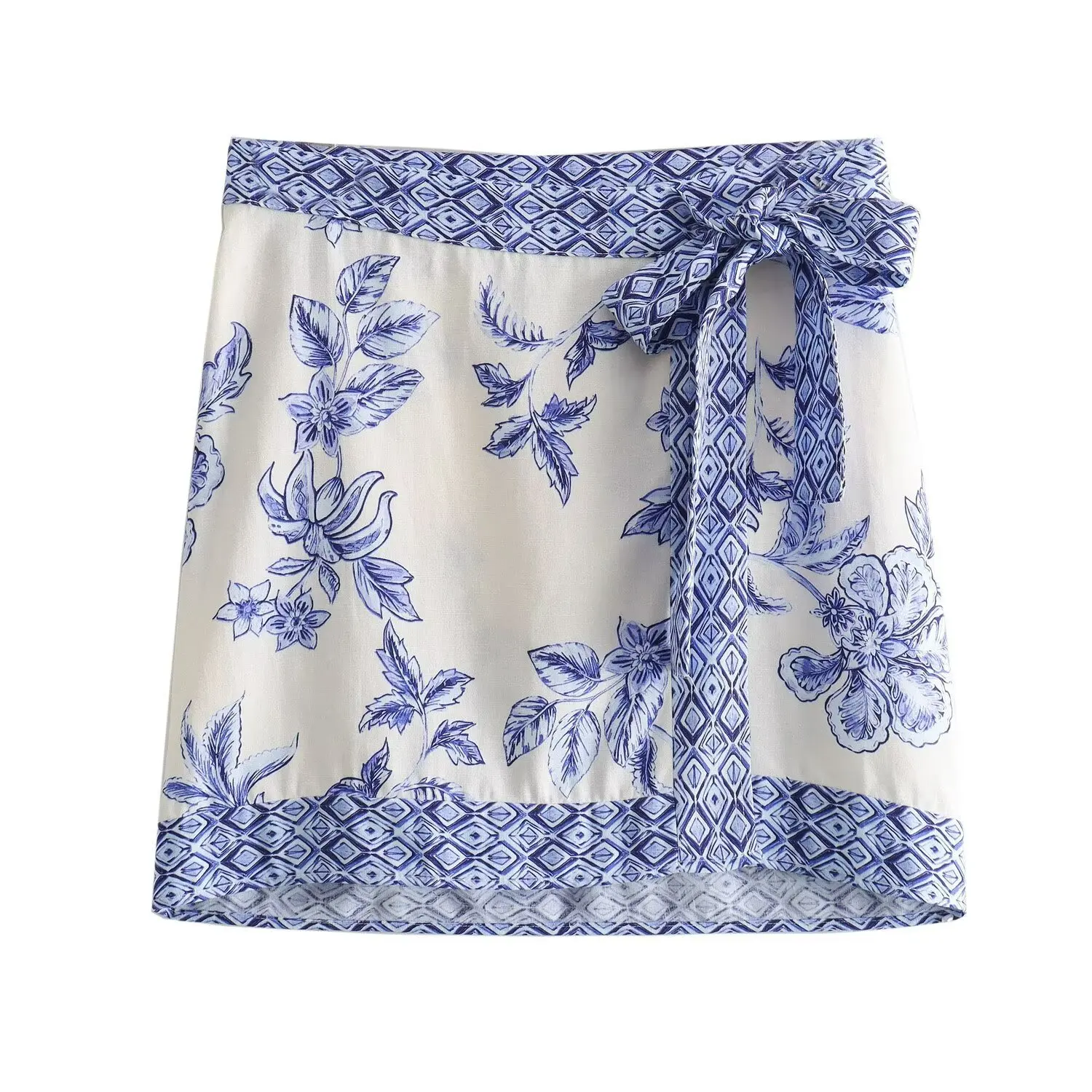 

2026 High Waist Floral Print Bow Detail Short Skirt Women Casual Wear
