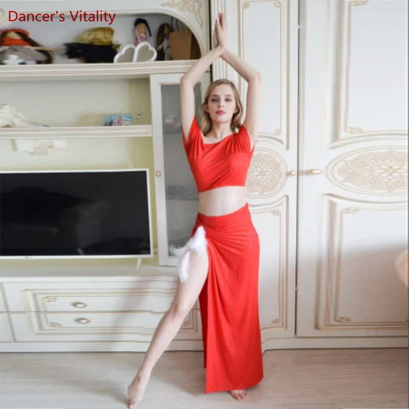 Buikdans Nieuwe Vrouwelijke Elegante Top Praktijk Kleren Pak Ijs Kristal Rok Zomer Beroep Dansen Prestaties Kleding