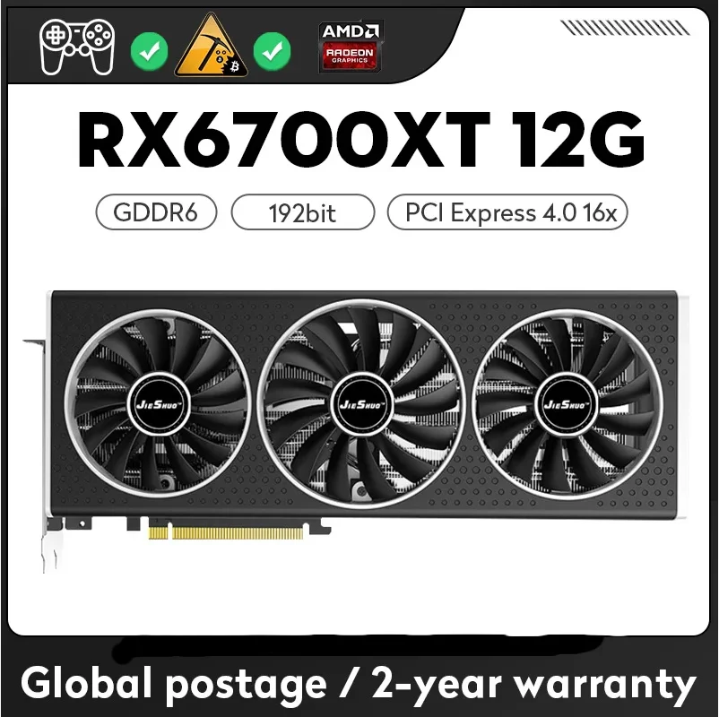 JIESHUO RX 6700 XT 12G Three-fan Gaming Graphics Card GPU GDDR6 192-Bit Radeon rx 6700xt 12g  AMD Video Desktop PC Game Map Used