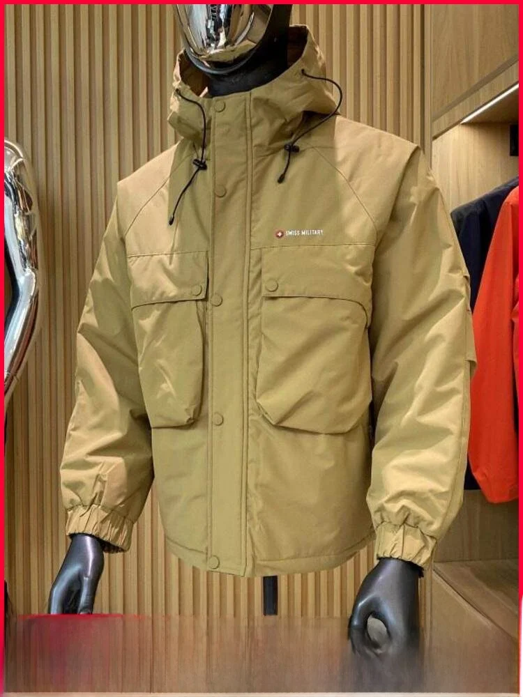 

Nordic High-End Men's Thiened Winter Cotton Jaet Windproof Water-Resistant Workwear Sle Zipper Decoration Long Sve