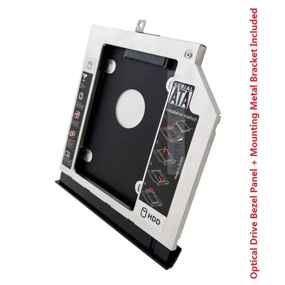 Caddy Per Secondo Disco HDD/SSD 2.5" Per Lenovo IdeaPad Y500, Y500N, Y510P – Con Staffa E Cornice Nera In Alluminio